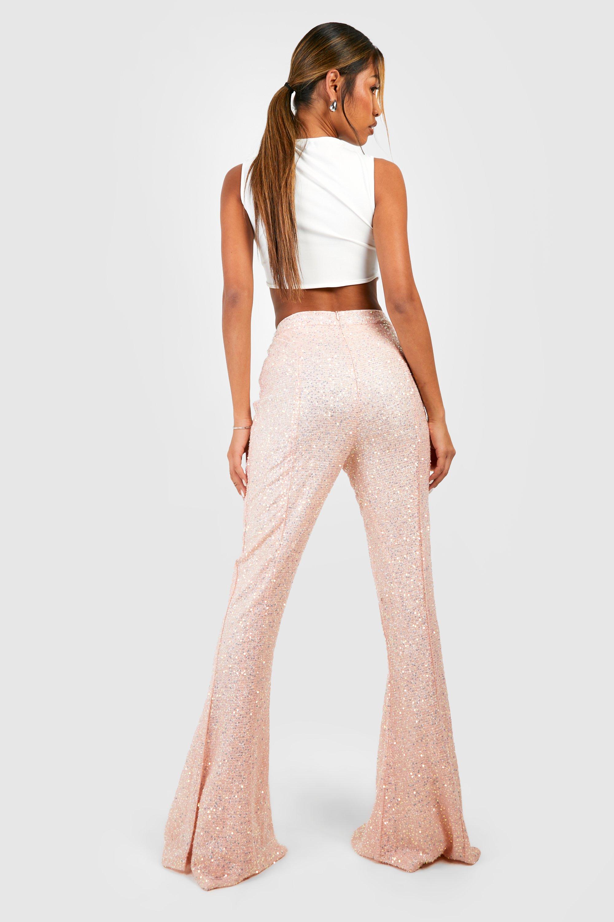 Gold sequin flare store pants